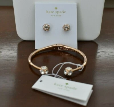 Combo NWT Kate Spade New York Lady Marmalade Cuff & Stud Earrings Clear/Rosegold - Image 1 of 4