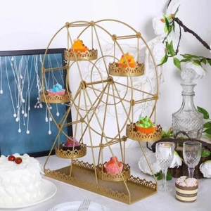 23" tall Gold Metal Rotating Ferris Wheel Cupcake Cake Stand Wedding Decorations - Picture 1 of 7
