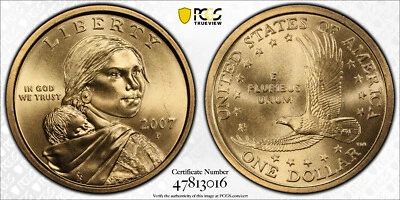 2007-P $1 SAC Sacagawea Dollar PCGS SP68 Protecterd by Gold Shield &TrueView - Image 1 of 3