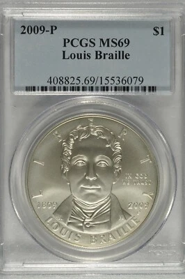 2009-P Louis Braille Commemorative Silver Dollar PCGS MS69 - Image 1 of 4