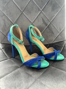 New mint green cobalt blue crossover strap faux suede ankle strap stiletto shoe - Picture 1 of 6