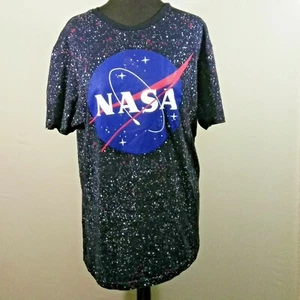 NASA Buzz Aldrin T-Shirt Large Navy Speckled Red White And Blue Graphic Ladies - Picture 1 of 5