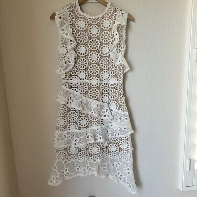 Vestido Few Moda New York S espalda abierta marfil encaje hasta la rodilla novia despedida de soltera Foto 1 de 4