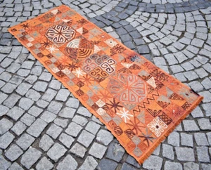 Orange Runner Kilim 29'' x 75'' Vintage Arabic Woven Hallway Kurdish Kilim Rug - Picture 1 of 14