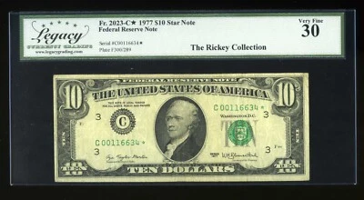DBR 1977 $10 FRN Philadelphia STAR Fr. 2023-C* Legacy 30 Serial C00116634* - Image 1 of 2