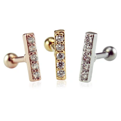 16g 14K Gold, Rhodium cartilage earring, conch helix earring, bar ear stud, 1pc - Image 1 of 4