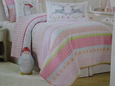 Maggie Miller Children's Collection Floral/Stripe Twin Quilt ~ Pink, Blue, Green - Image 1 of 4