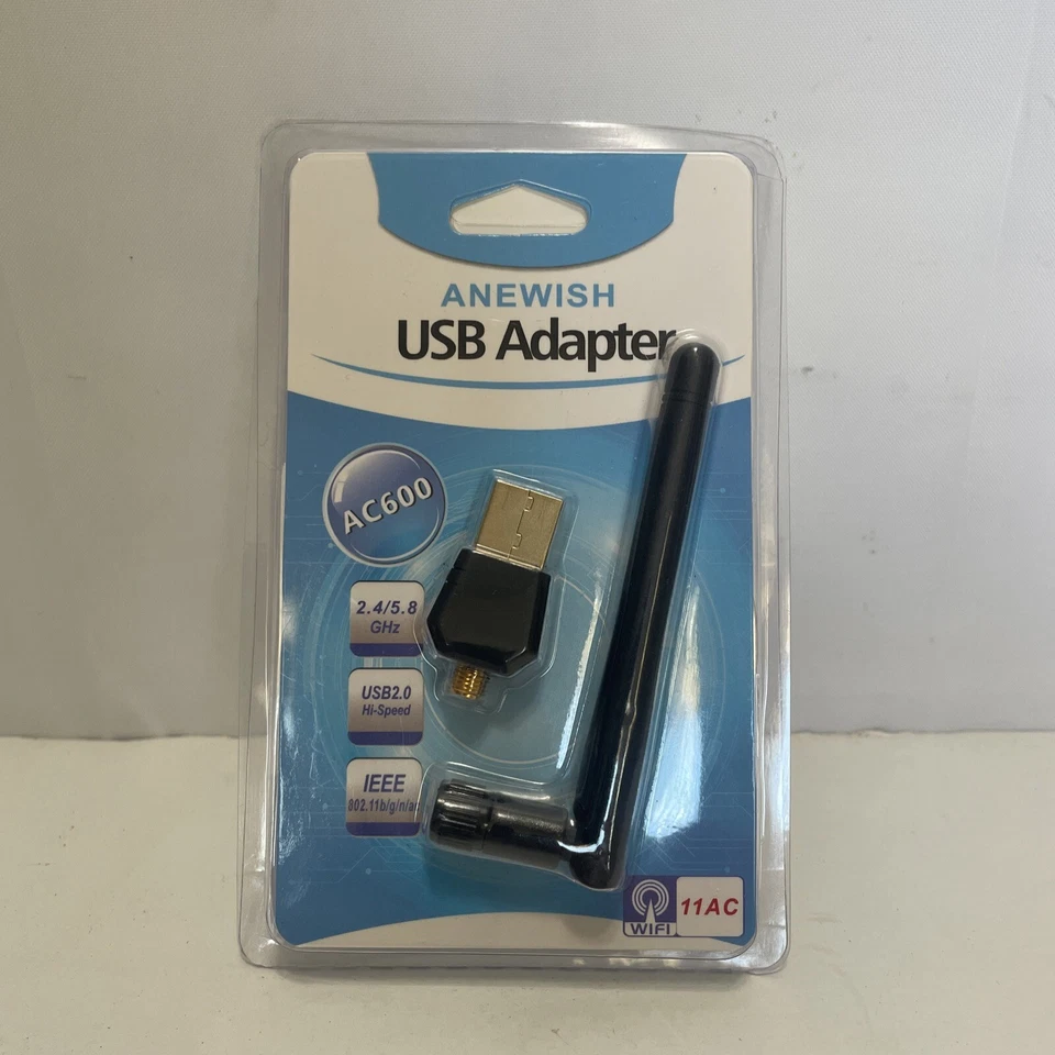 Anewish Dual Band Wireless USB WiFi Adapter 11 AC 600 5.8GHz and 2.4GHz - Image 1 of 2