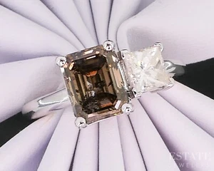 14k White Gold Champagne & White Natural 2.60ctw Diamond Ring 4.4g i14542 - Picture 1 of 9