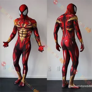 Iron Spiderman Costume Spider man Cosplay Jumpsuit Bodysuit Adult/kid Halloween - Picture 1 of 3