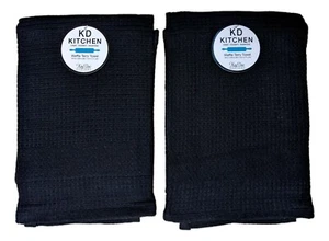 Set of 2 ONYX Black Textured Waffle Terry Kitchen Towels by Kay Dee Designs - Picture 1 of 2