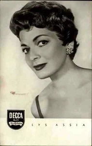 LYS ASSIA postal foto real retrato Decca discos de música música y canción ~ 1950/60 - Imagen 1 de 2