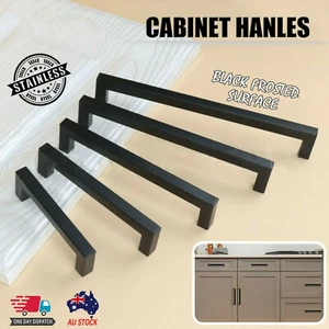 Kitchen Cabinet Door Handles Matte Black Stainless Steel Drawer Cupboard Pulls - Picture 1 of 8