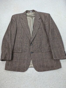 Sport Coat Mens 46R Brown Plaid Wool Vintage Tweed Blazer Suit Jacket USA Made - Picture 1 of 13