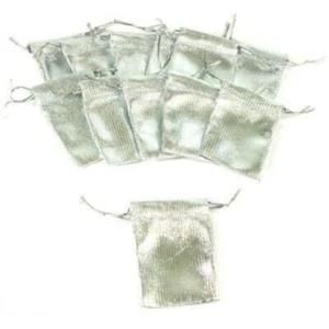 12 Silver Metallic Gift Bags Drawstring Jewelry Pouches 1 3/4" x 2" - Picture 1 of 1