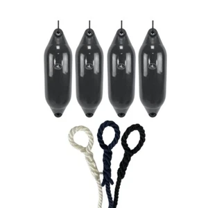 4 x HURRICANE Boat Fenders: BLACK PM04 - FREE SPLICED END 10MM ROPE - Picture 1 of 2