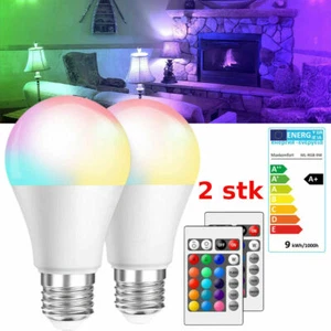 2 X LED Glühbirne E27 Farbwechsel, 4W ersetzt 35W, 380 Lumen per Fernbedienung - Bild 1 von 11