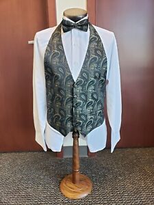 Paisley Print Formal Vest and Tie Set - Black, Gold and Color Options EUC - REN