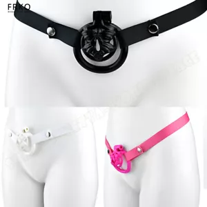 Chasity Cage Feminized Belt With 4 Rings Lock Curved Restraints For Men Sissy - Picture 1 of 33