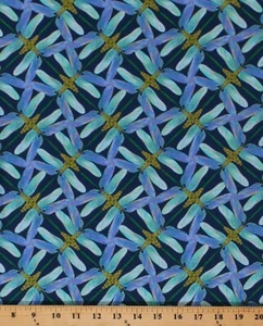 Cotton Dragonflies Dance of the Dragonfly Geo Fabric Print by the Yard D654.01 - Picture 1 of 1