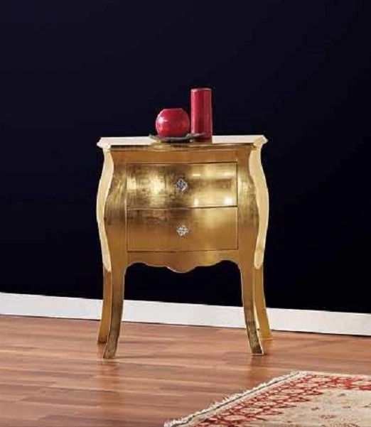 COMODINO IN LEGNO BOMBATO  IN FOGLIA ORO O ARGENTO, SWAROSKI - Immagine 1 di 1