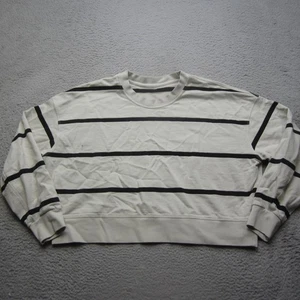 Lululemon Sweater Womens L Overesized Crewneck Black White Stripe Cropped - Picture 1 of 10