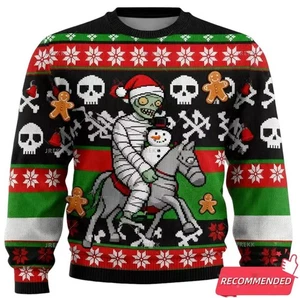 Funny Anime Zombie Graphic Ugly Christmas Sweater Fashion Holiday Party - Picture 1 of 4
