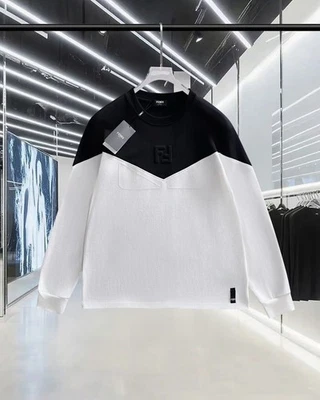 Fendi black and white color blocked pullover round neck long sleeved T-shirt - Image 1 of 4