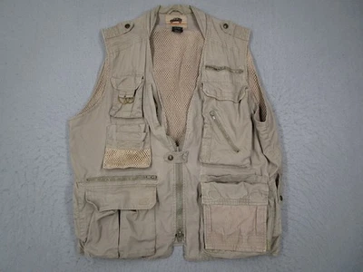 Humvee Vest Mens Large Beige Canvas Zip Safari Photo Travel Khaki Hike Fish Hunt - Image 1 of 4