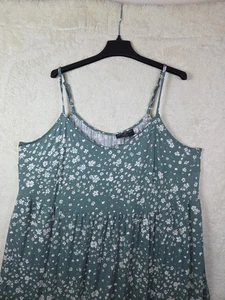 Lane Bryant Shirred Bodice Olive Green Floral Tiered Maxi Dress Size 22/24 Boho  - Picture 1 of 7