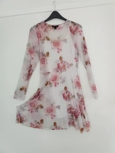 New Look Dress Size 12 Round Neck Long Sleeve Sheer With Cotton Underskirt - Picture 1 of 7