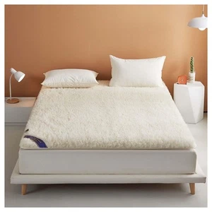 Wool Fleece Fitted Mattress Cover Pad with Straps - Breathable Lamb Folding W... - Picture 1 of 7