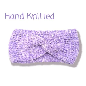 Nueva diadema trenzada tejida calentador de orejas púrpura chenilla hecha a mano hecha a mano - Imagen 1 de 7