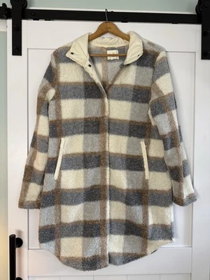 Abrigo largo con cuello Sherpa con botones a cuadros Aspen con bolsillos talla XL Foto 1 de 4