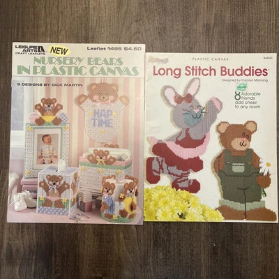 Lot 2 Nursery Bears Plastic Canvas Leisure Arts Leaflet  & Long Stitch Buddies - Image 1 of 2
