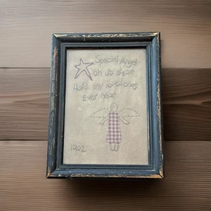 Antique 1902 Embroidered Special Angel Poem Framed 6"W×8”H Under Glass - Picture 1 of 5