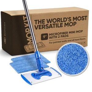9" Flexible Mini Microfiber Mop System | Adjustable Stainless Steel Handle | ... - Picture 1 of 6