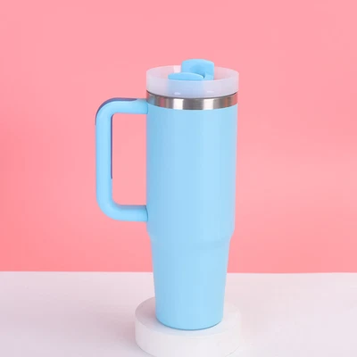 Кружки из нержавеющей стали 40 унций с силиконовой ручкой крышкой соломенная бутылка для воды чашки кружки - Изображение 1 из 4