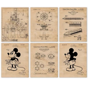 Classic Theme Park Rides V25 Patent Prints 6 (8x10) for Home Work Disney Office - Picture 1 of 12