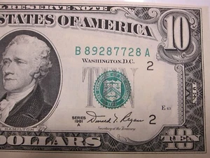 1981A $10 FRN #B89287728A - Picture 1 of 9