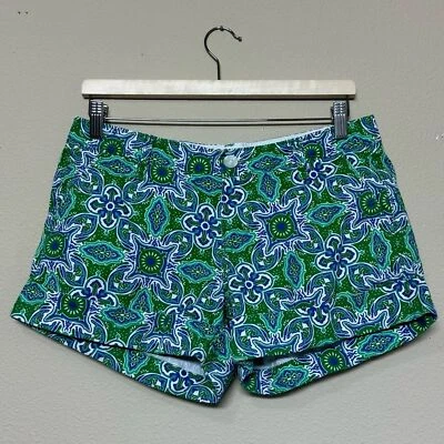 Old Navy shorts women 6 100% cotton paisley low rise mini blue & greeen - Image 1 of 4