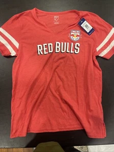 New York Red Bulls Red Heather MLS V Neck Red T Shirt Womens L Summer Soccer - Picture 1 of 4