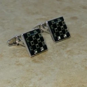 DOLAN BULLOCK STERLING SILVER checkered Cufflinks USA MADE SAVE BIG $ - Picture 1 of 4