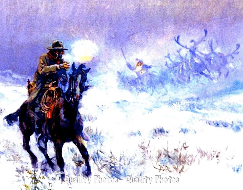 Cowboy Seeing Santa Claus 8.5x11" Photo Print Charles Russell Western Painting