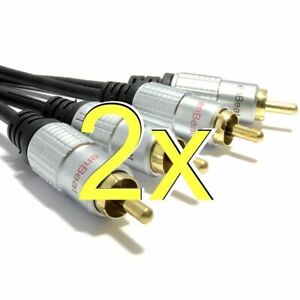 [2 pack] 2m Pro Audio Metal 2 x RCA Phono Plugs to Plugs Cable Lead Gold BLACK