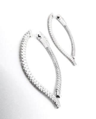 Brincos de argola oval requintados folheados a ouro branco 18kt fora dentro de cristais CZ M - Imagem 1 de 4