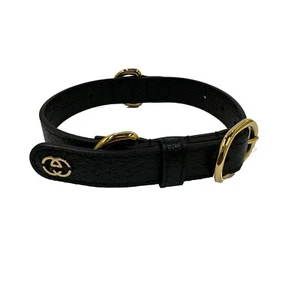 Gucci Leder Haustier Halsband für Hund oder Katze Demetra Style 695256 Schwarz Größe XL - Bild 1 von 16