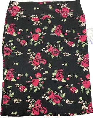 NUEVO LuLaRoe Grande Negro Rojo Granate Rosa Verde Floral Cassie Falda Lápiz Foto 1 de 4