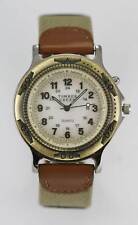 Timber Creek Watch Mens Light 24hr Stainless Silver Gold Brown Leather Quartz