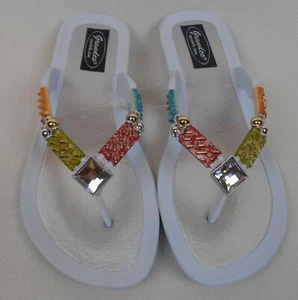SANDALIAS GRANDCO MOSAICO BLANCO Playa Piscina TANGA BLING Vestido PIEDRAS PRECIOSAS MULTICOLORES - Imagen 1 de 2